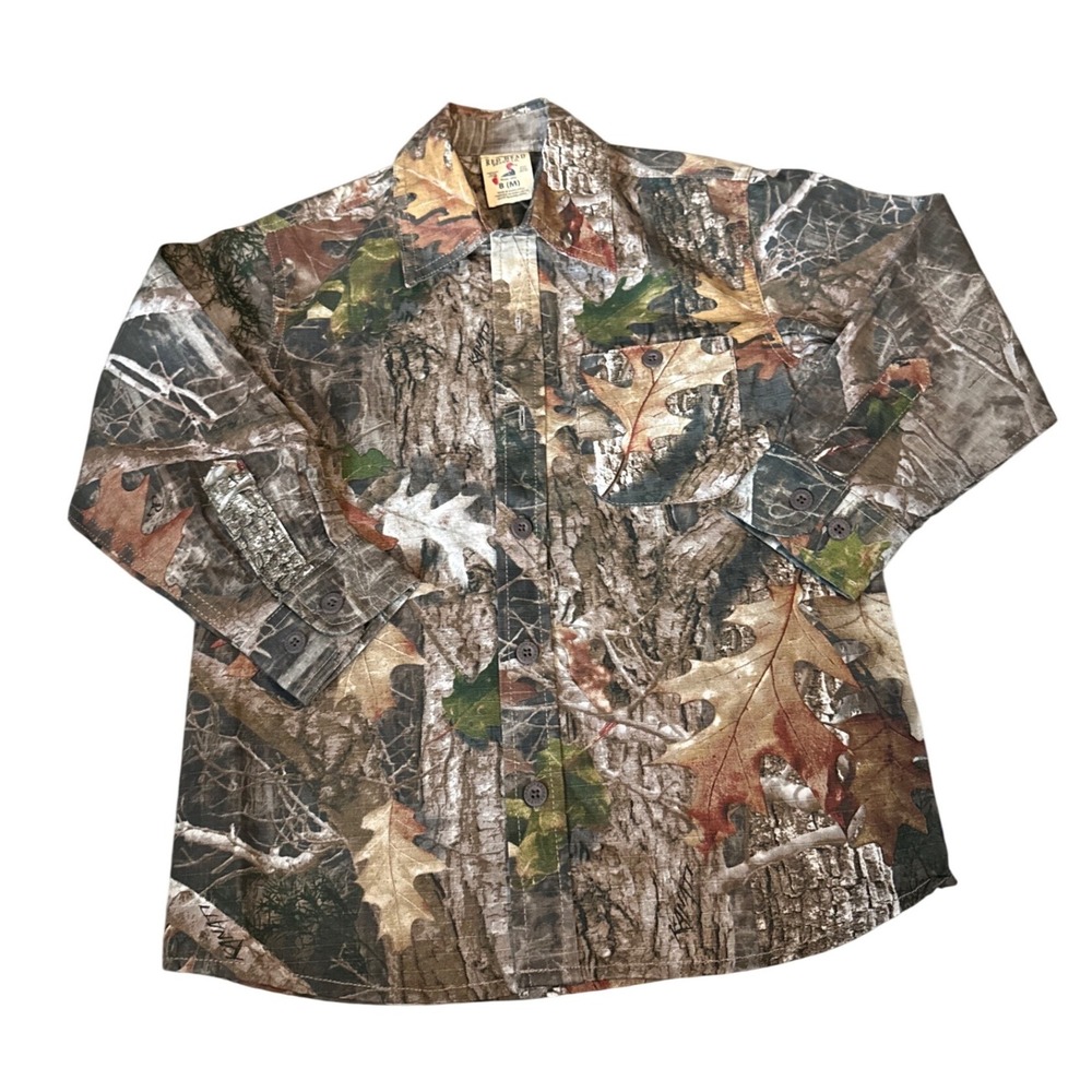RedHead Brand Co Boys Camo Button Front Shirt Short Sleeve 100% Cotton Size 8